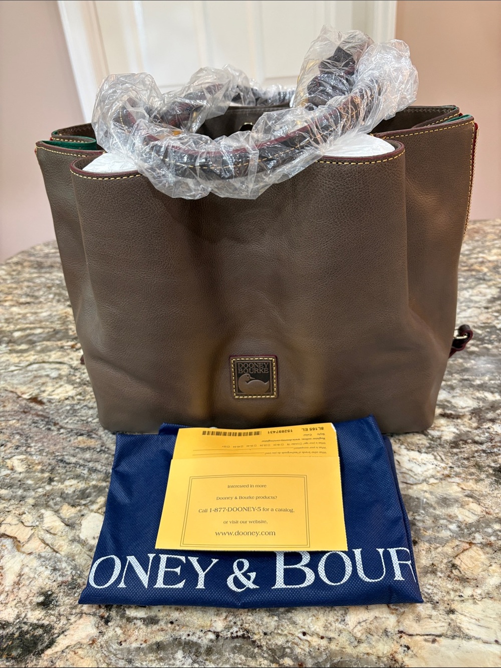 NWT Dooney & Bourke Florentine Leather Large Zip Barlow Satchel in Elephant - Picture 9 of 9